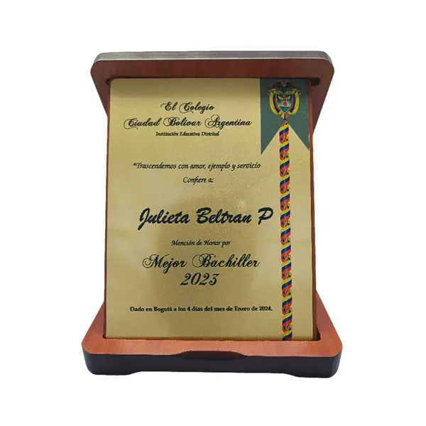 Placa de Reconocimiento en Madera con Estuche New