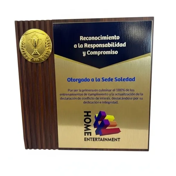 Placa de Reconocimiento en Madera cuadrada canales con medalla