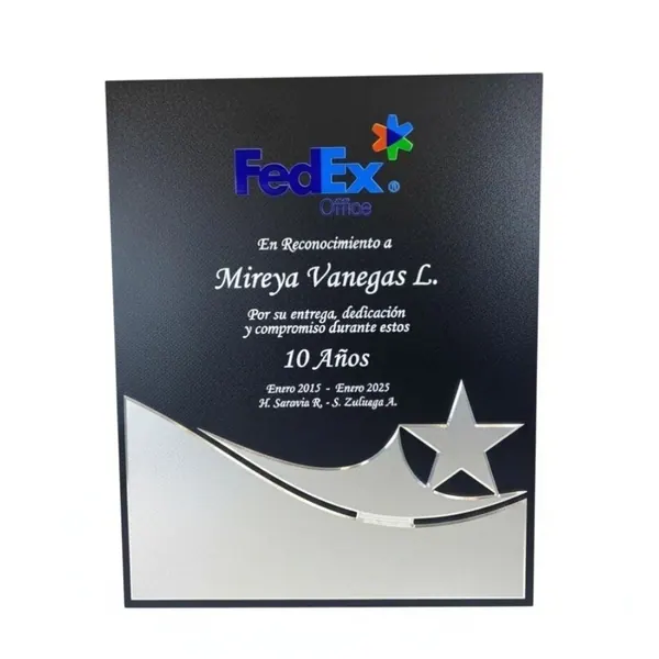 Placa de Reconocimiento en Madera negra con estrella plateada