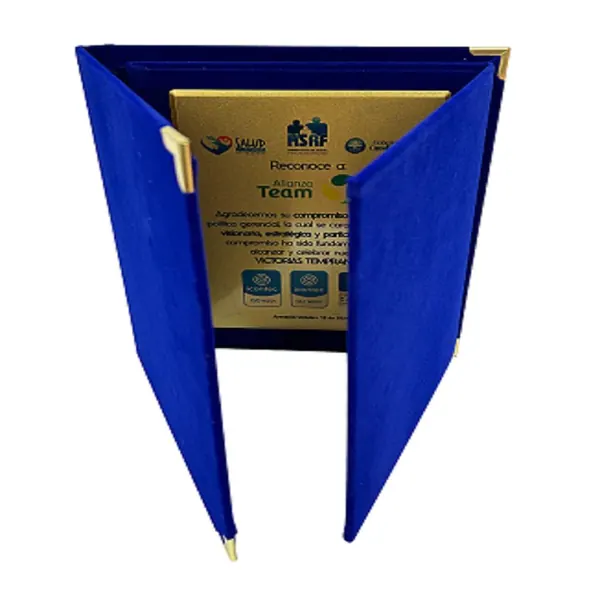 Placa de Reconocimiento Folder azul tres cuerpos