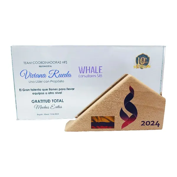 Placa de Reconocimiento Vidrio madera rectangular