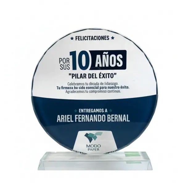 Placa de Reconocimiento Vidrio redonda 25cm