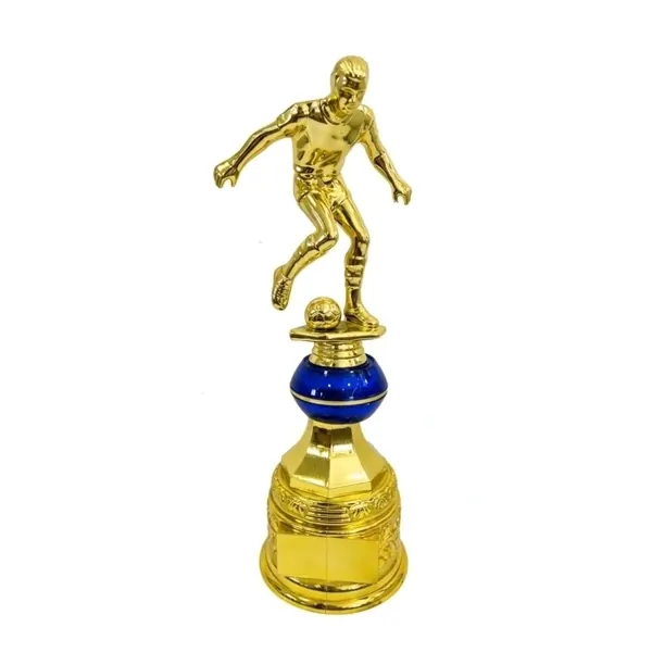 Trofeo de Fútbol Dorado con azul figura 33cm