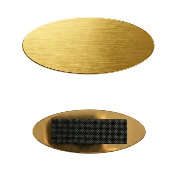 Identificador Aluminio Acrílico Magneto Gold ovalado personalizado