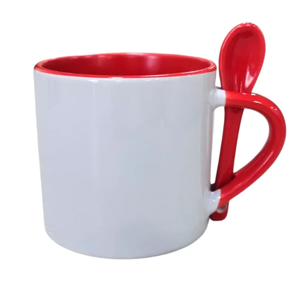 Mini Mug 6 Onzas Con Cuchara Y Color Interno Rojo