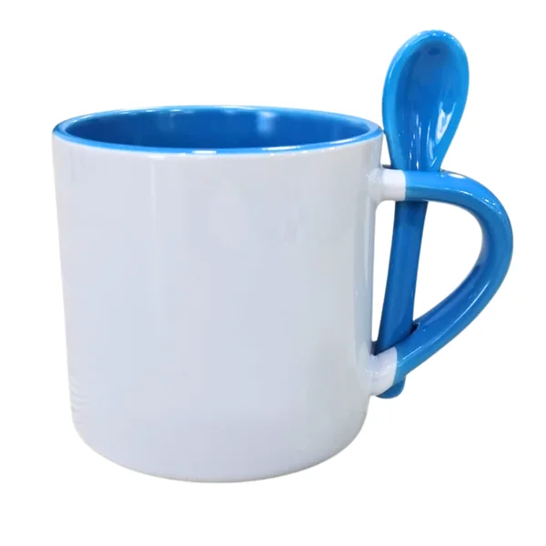 Mini Mug 6 Onzas Con Cuchara Y Color Interno Azul Claro personalizado