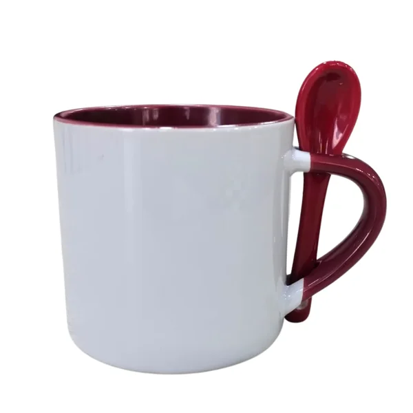 Mini Mug 6 Onzas Con Cuchara Y Color Interno Rojo Oscuro personalizado