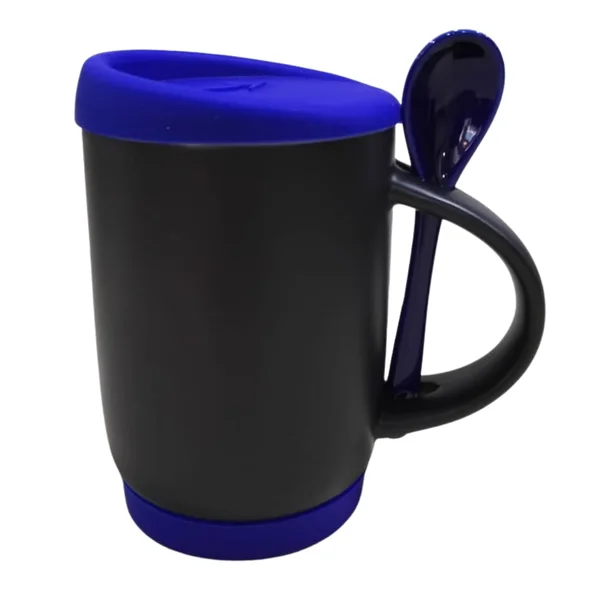 Mug Magico Tapa Y Base Cuchara 11 Onzas Azul Oscuro