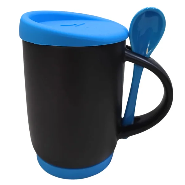 Mug Magico Tapa Y Base Cuchara 11 Onzas Azul Claro