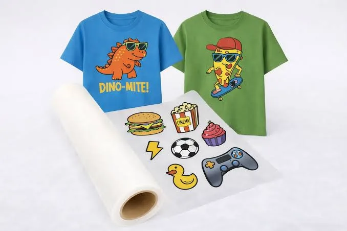 Rollo de película DTF con diseños y camisetas estampadas
