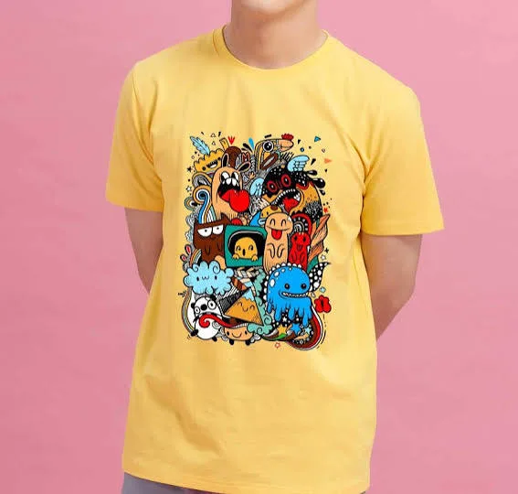 Camiseta amarilla con estampado DTF a todo color